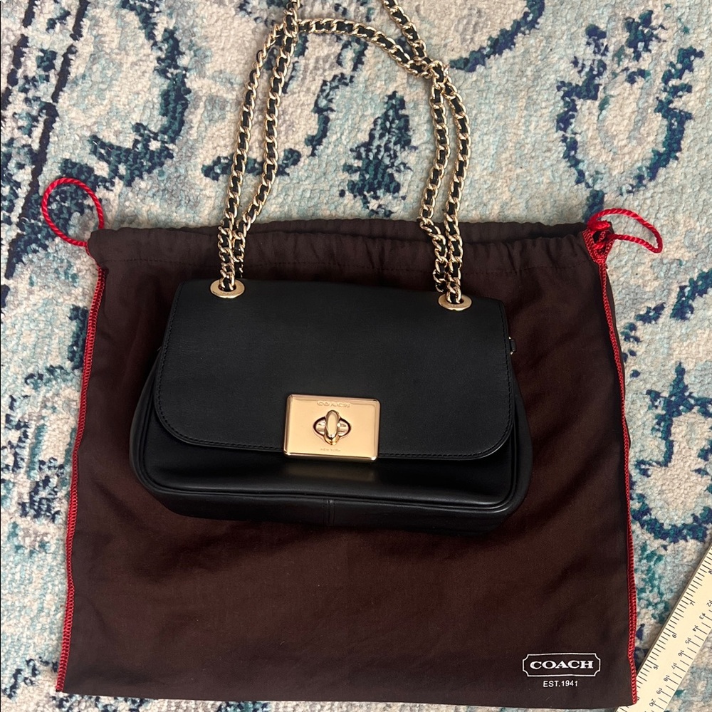 Coach Black Shoulder Bag with Gold Chain